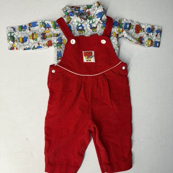 Petite Jouet Other - Vintage Petit Jouet Overalls Red Corduroy Animals Boy Girl Set 2 Piece 6-9 Mo